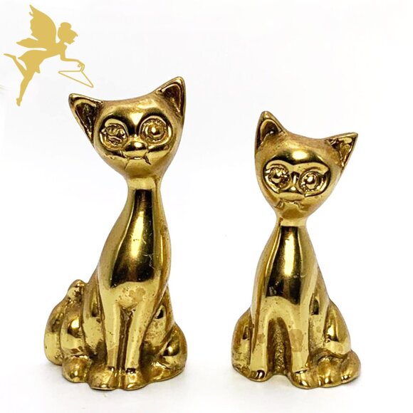 VINTAGE MCM Small Brass Happy Cat Duo - Picture 7 of 7
